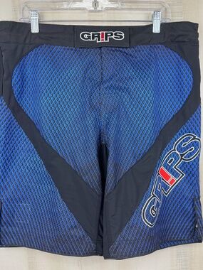 Grips Men’s Snake Fight Shorts MMA Jui Jitsu Diablo Blue Cage 4 Way Stretch XL